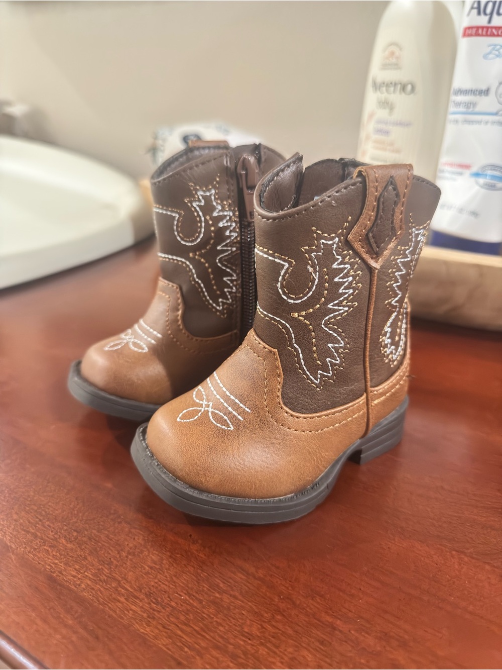 Baby Brown Embroidered Cowboy Boots